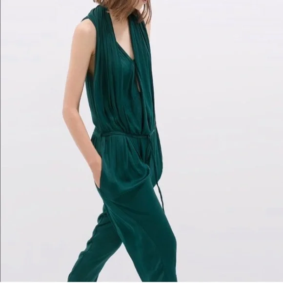 Zara emerald green satin jumpsuit XS - Picture 2 of 3